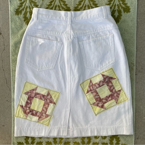 Vintage upcycle patchwork white midi skirt - Picture 3 of 11